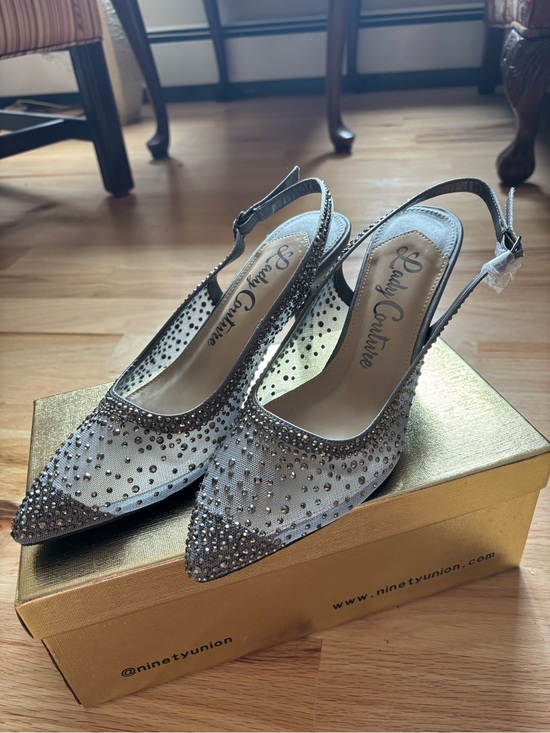 Lady Couture Shoes - Lady Couture Silver Embellished Slingback Pumps